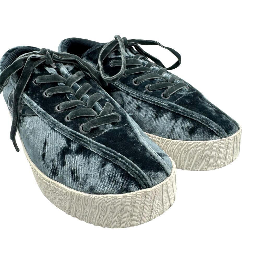 Tretorn Nylite 4 Bold Teal Blue Crushed Velvet Lace Up Platform Fashion Sneakers - Picture 8 of 11